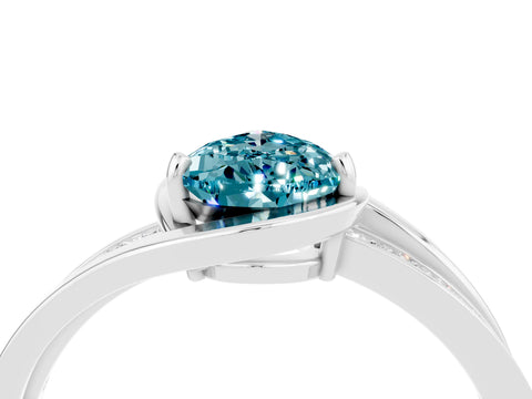 White gold Pear Cut Blue Topaz Solitaire Ring with Split Shank and Prong Setting_4