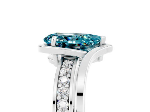White gold Pear Cut Blue Topaz Solitaire Ring with Split Shank and Prong Setting_5