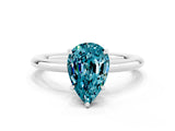 White gold Pear Cut Blue Topaz Solitaire Ring with Thin Band and Four-Prong Setting_12
