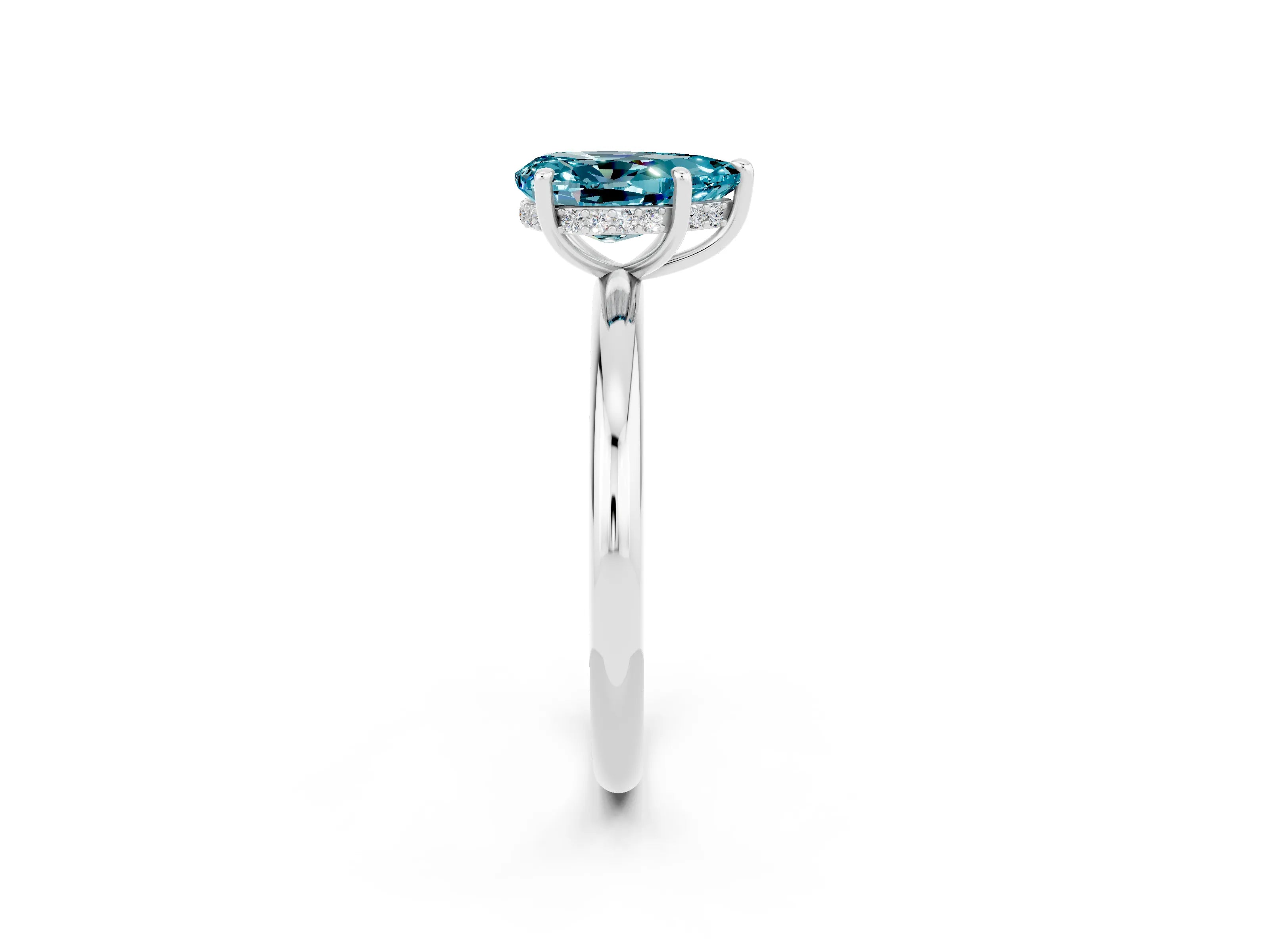 White gold Pear Cut Blue Topaz Solitaire Ring with Thin Band and Four-Prong Setting_14