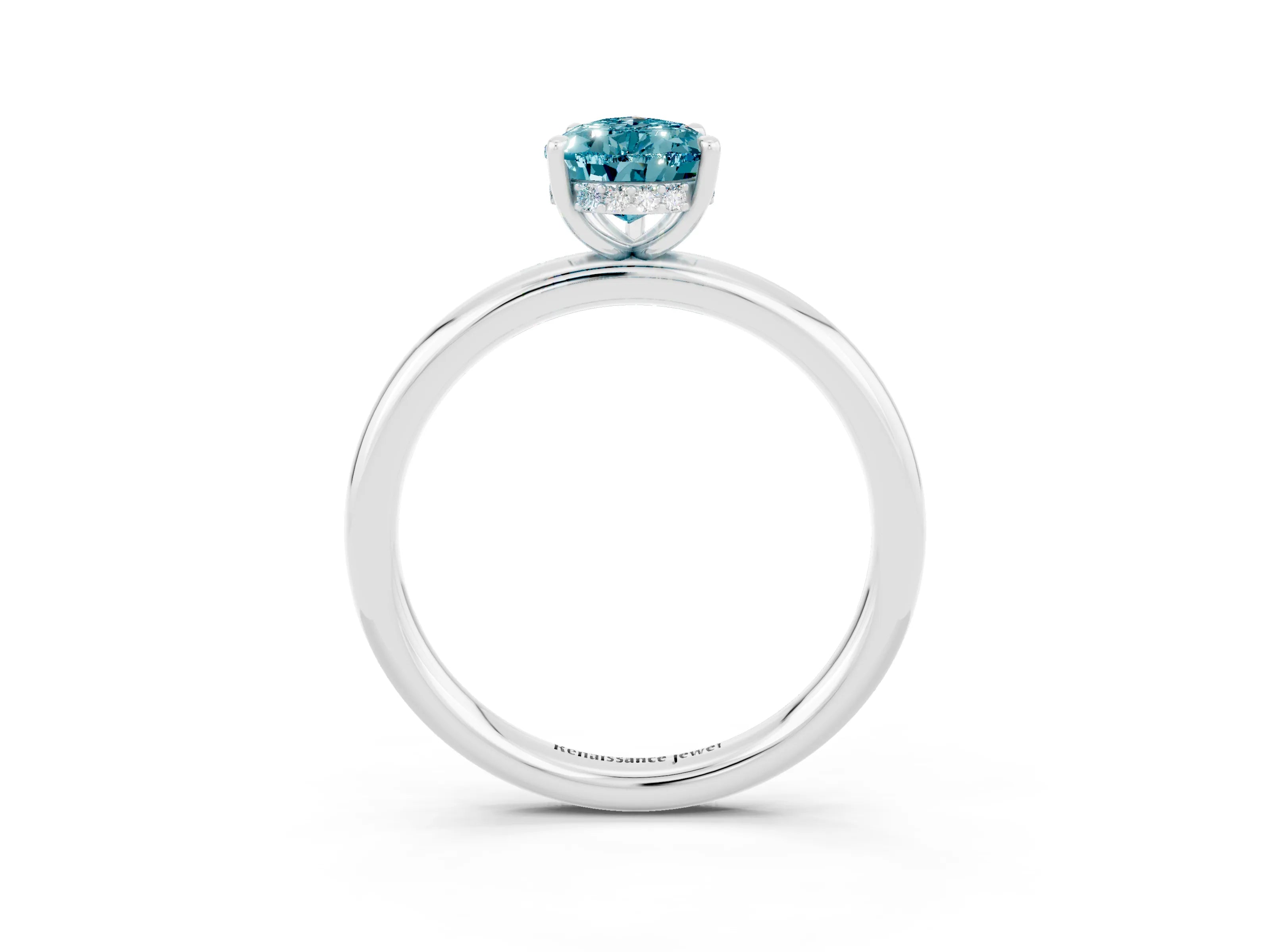 White gold Pear Cut Blue Topaz Solitaire Ring with Thin Band and Four-Prong Setting_15