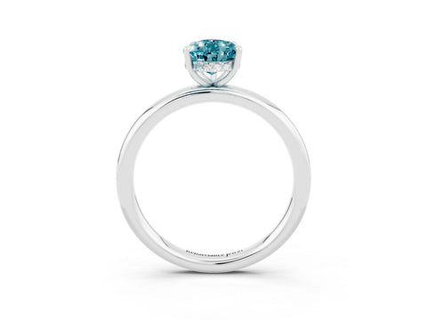 White gold Pear Cut Blue Topaz Solitaire Ring with Thin Band and Four-Prong Setting_15