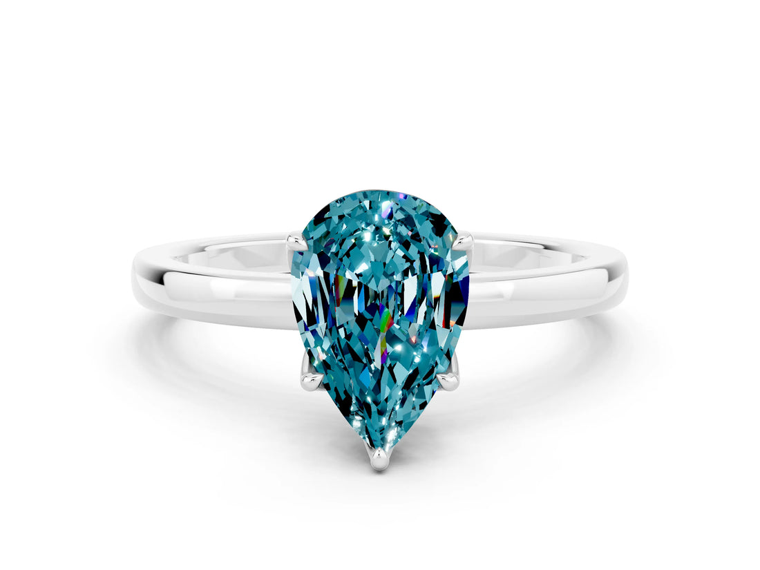 White gold Pear Cut Blue Topaz Solitaire Ring with Thin Band and Prong Setting_12