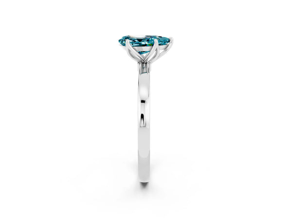 Silver Pear Cut Blue Topaz Solitaire Ring with Thin Band and Prong Setting