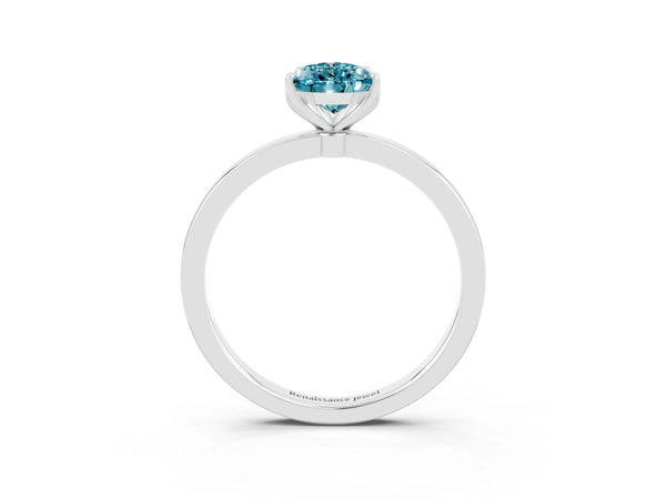 White gold Pear Cut Blue Topaz Solitaire Ring with Thin Band and Prong Setting