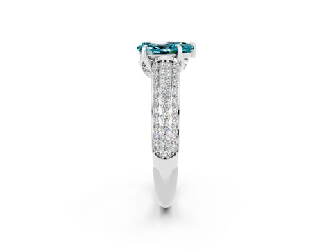 White gold Pear Cut Blue Topaz Solitaire Ring with Three-Row Pavé Band and Four-Prong Setting_14