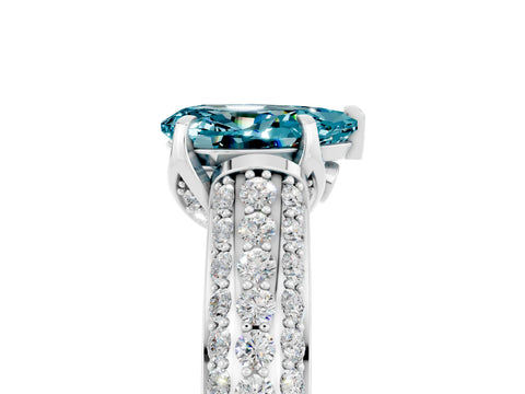 White gold Pear Cut Blue Topaz Solitaire Ring with Three-Row Pavé Band and Four-Prong Setting_17