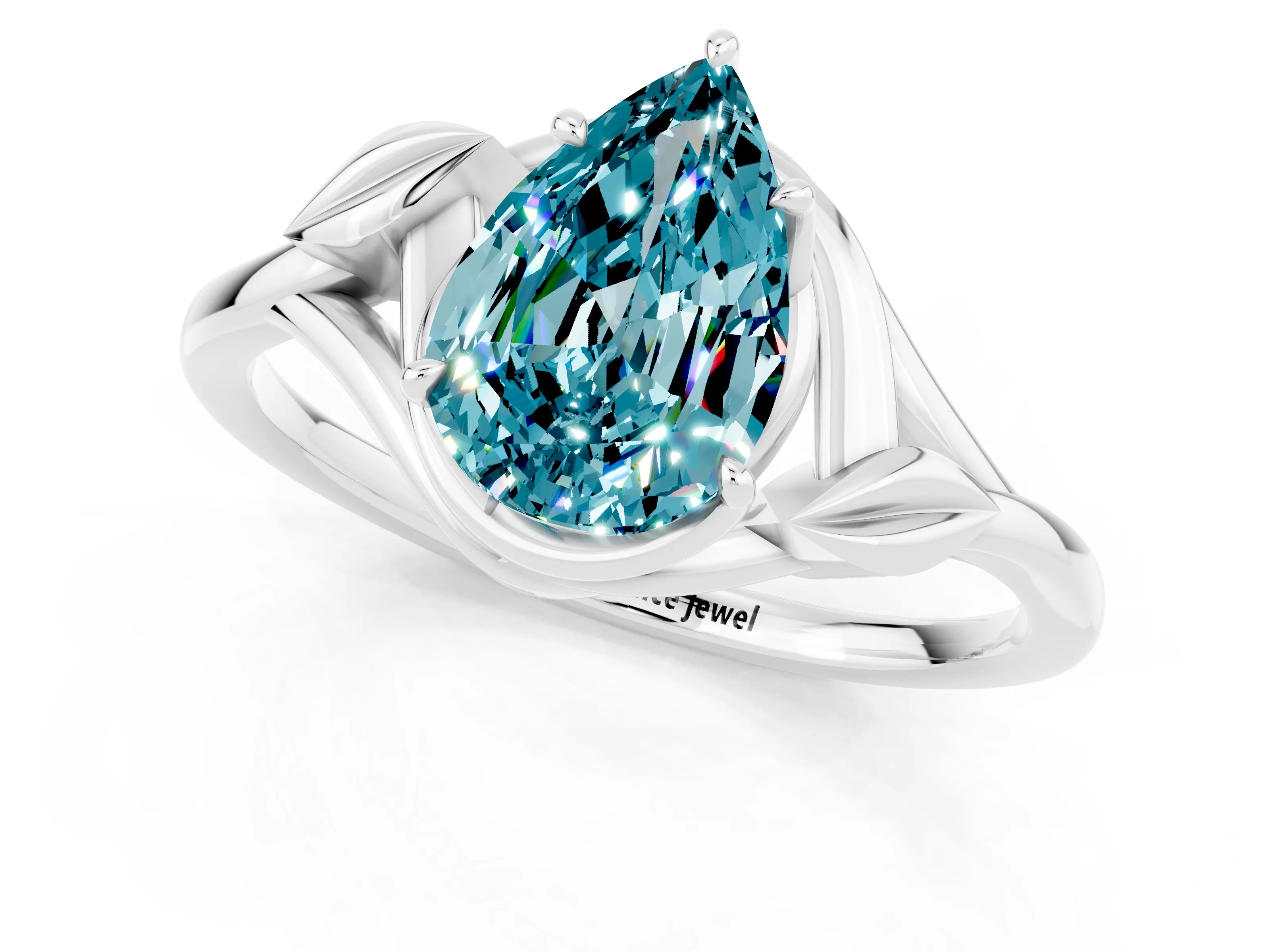 White gold Pear Cut Blue Topaz Solitaire Ring with Twist Band and Four-Prong Setting_13