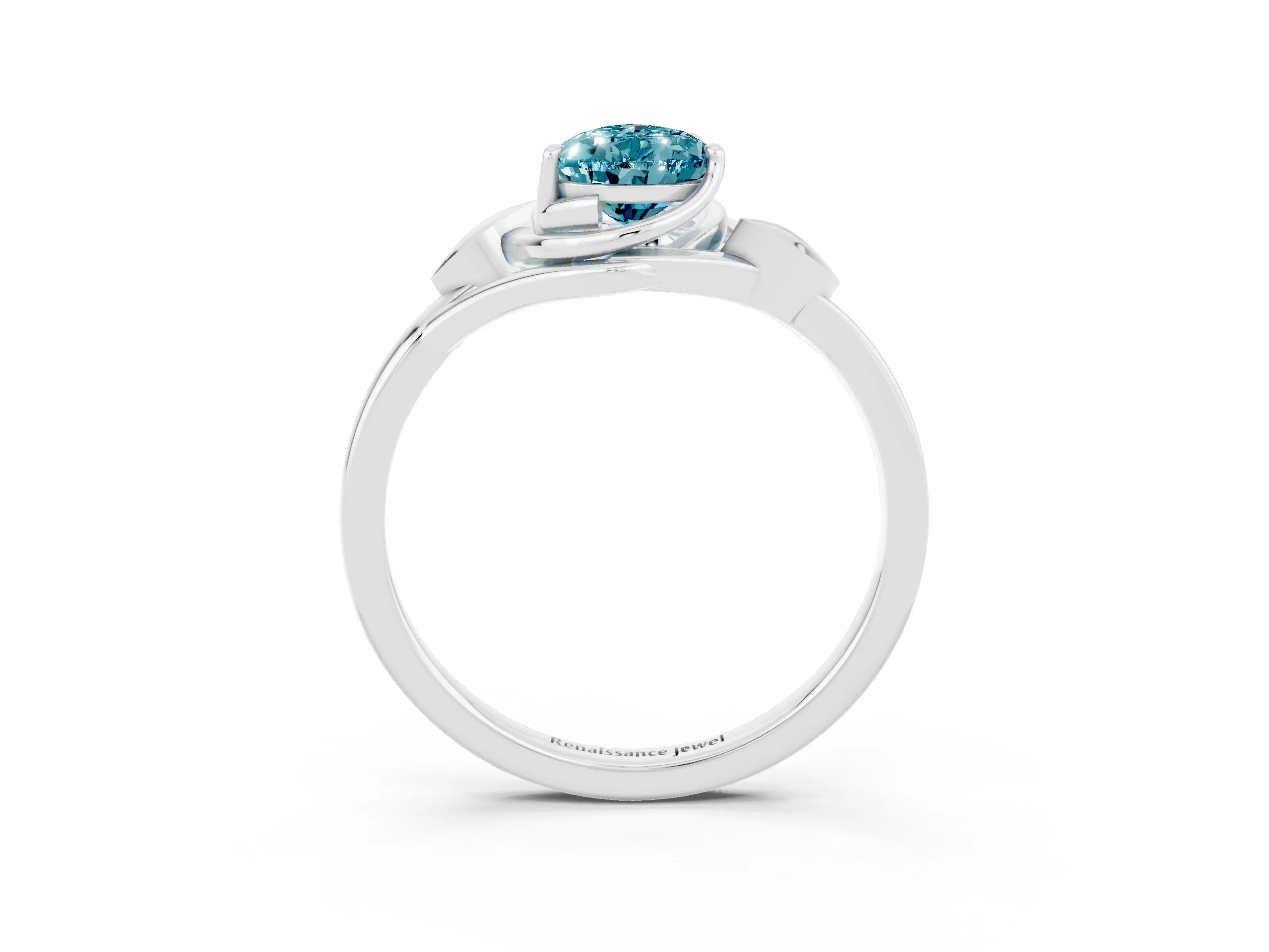 White gold Pear Cut Blue Topaz Solitaire Ring with Twist Band and Four-Prong Setting_15