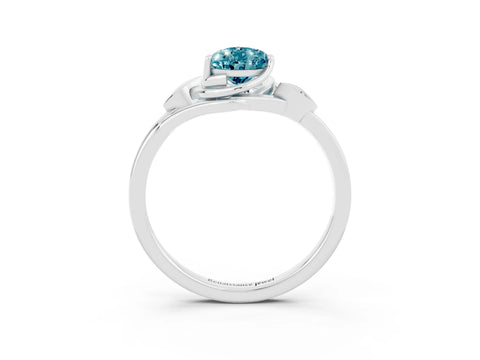 White gold Pear Cut Blue Topaz Solitaire Ring with Twist Band and Four-Prong Setting_15