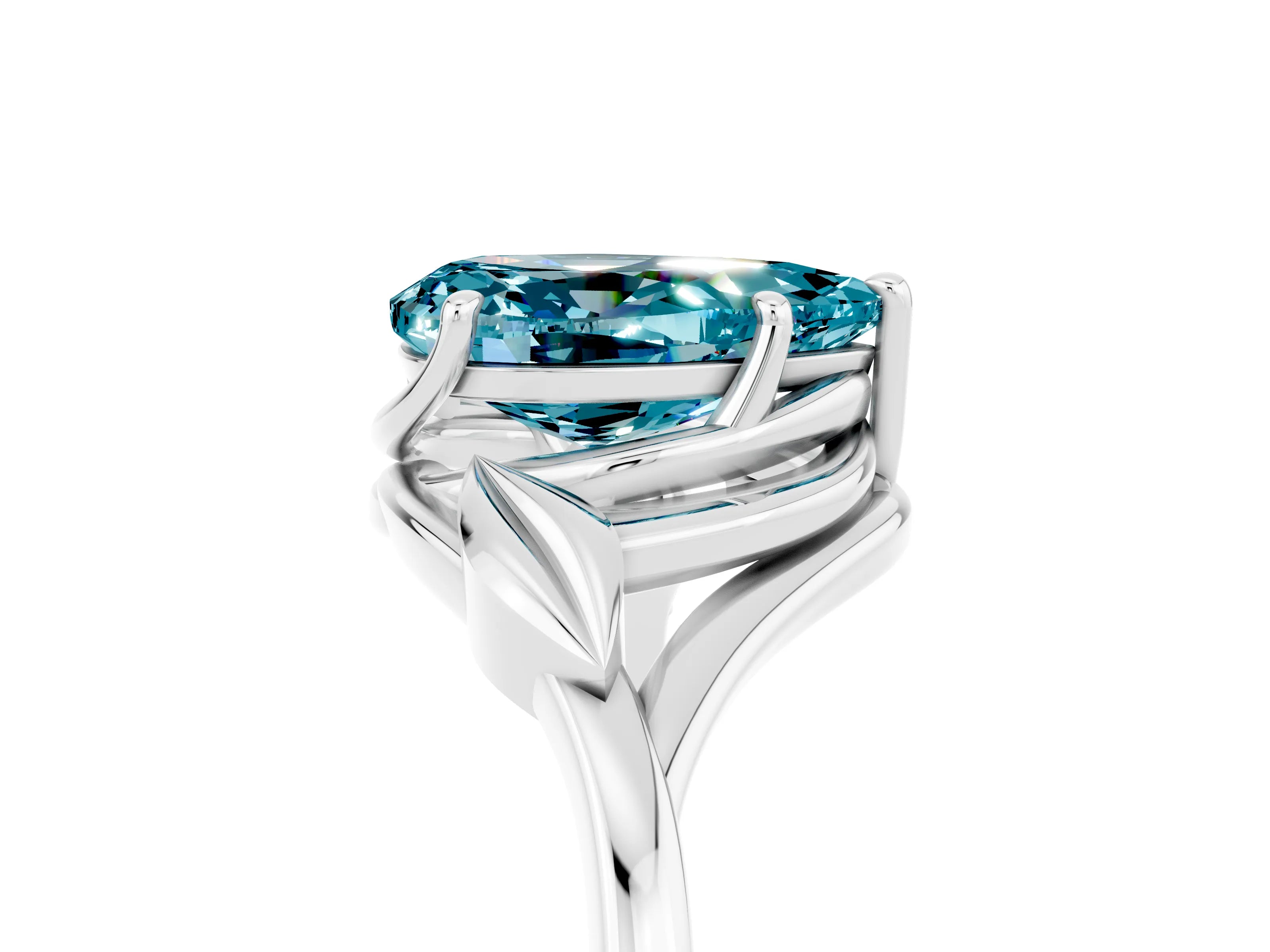 White gold Pear Cut Blue Topaz Solitaire Ring with Twist Band and Four-Prong Setting_17