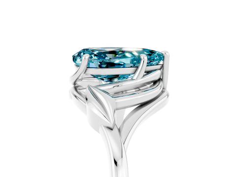 White gold Pear Cut Blue Topaz Solitaire Ring with Twist Band and Four-Prong Setting_17