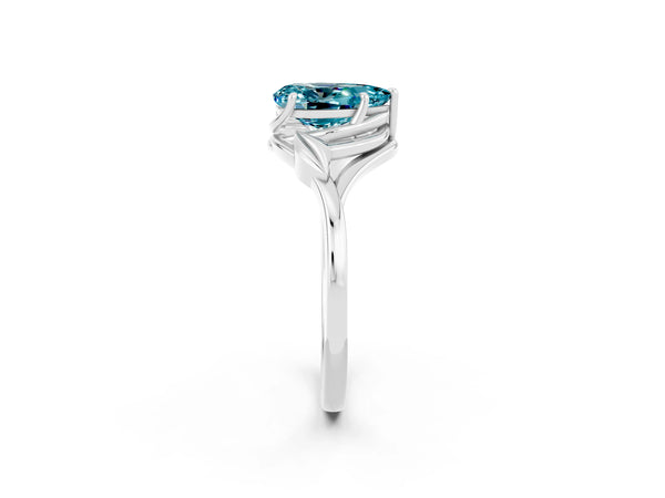 White gold Pear Cut Blue Topaz Solitaire Ring with Twist Band and Four-Prong Setting