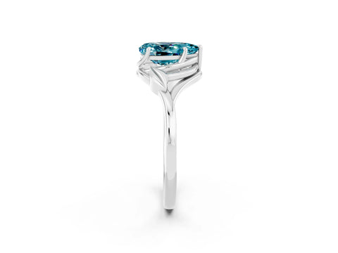 White gold Pear Cut Blue Topaz Solitaire Ring with Twist Band and Four-Prong Setting_38