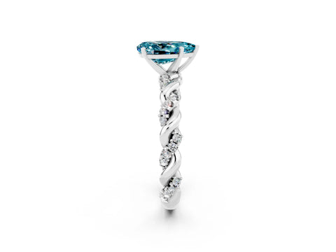 White gold Pear Cut Blue Topaz Solitaire Ring with Twisted Band and Pavé Accents_2