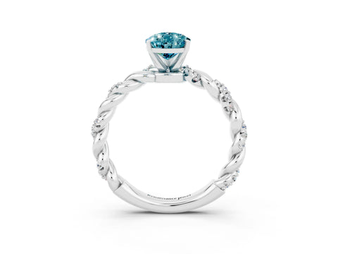 White gold Pear Cut Blue Topaz Solitaire Ring with Twisted Band and Pavé Accents_3
