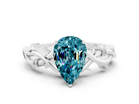 White gold Pear Cut Blue Topaz Solitaire Ring with Twisted Band and Prong Setting_12
