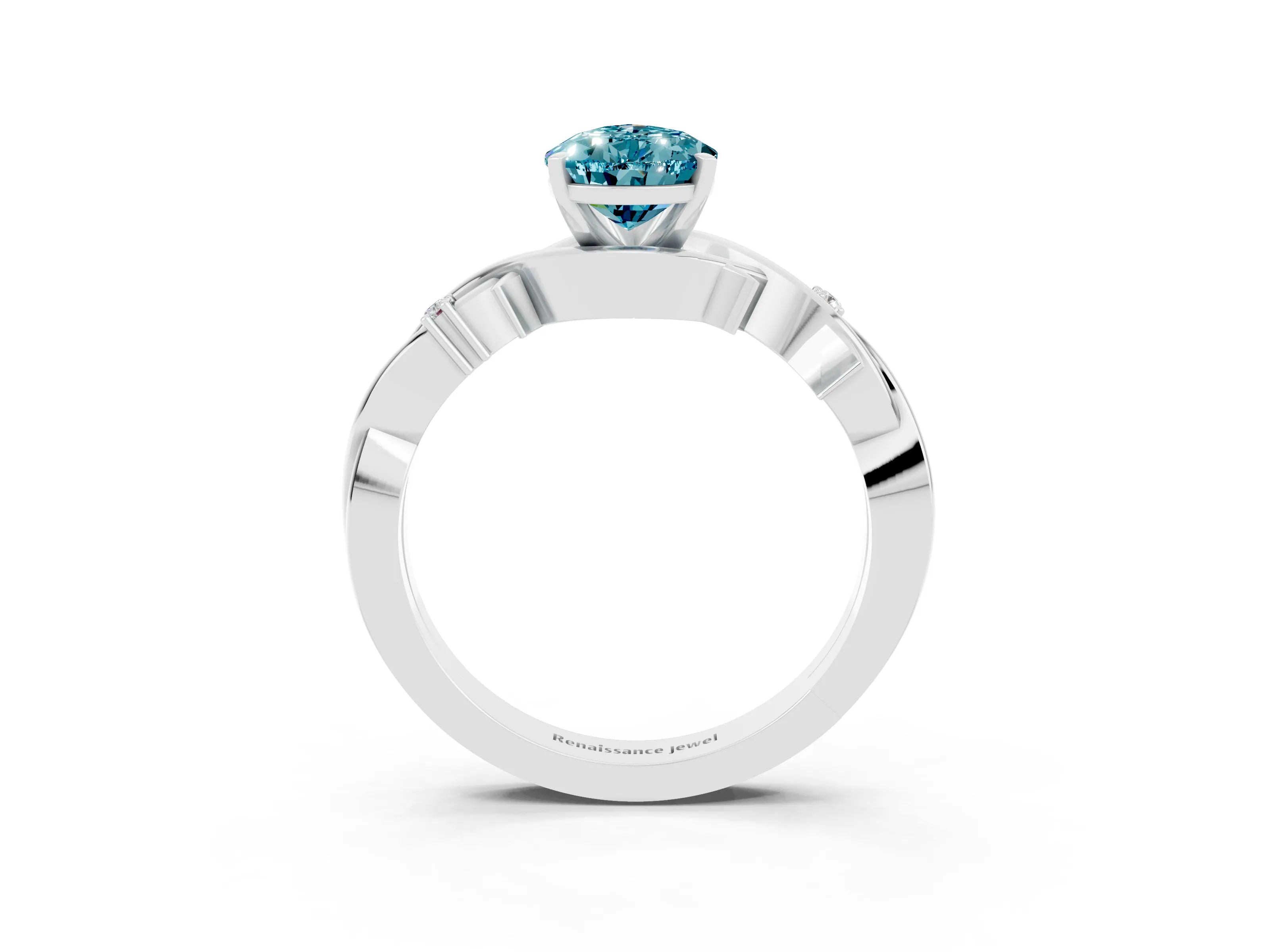 White gold Pear Cut Blue Topaz Solitaire Ring with Twisted Band and Prong Setting_3