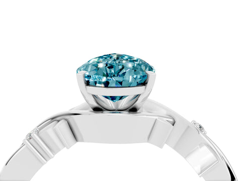 White gold Pear Cut Blue Topaz Solitaire Ring with Twisted Band and Prong Setting_4