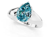 White gold Pear Cut Blue Topaz Solitaire Ring with Wide Band and Prong Setting_1