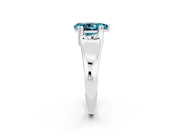 White gold Pear Cut Blue Topaz Solitaire Ring with Wide Band and Prong Setting