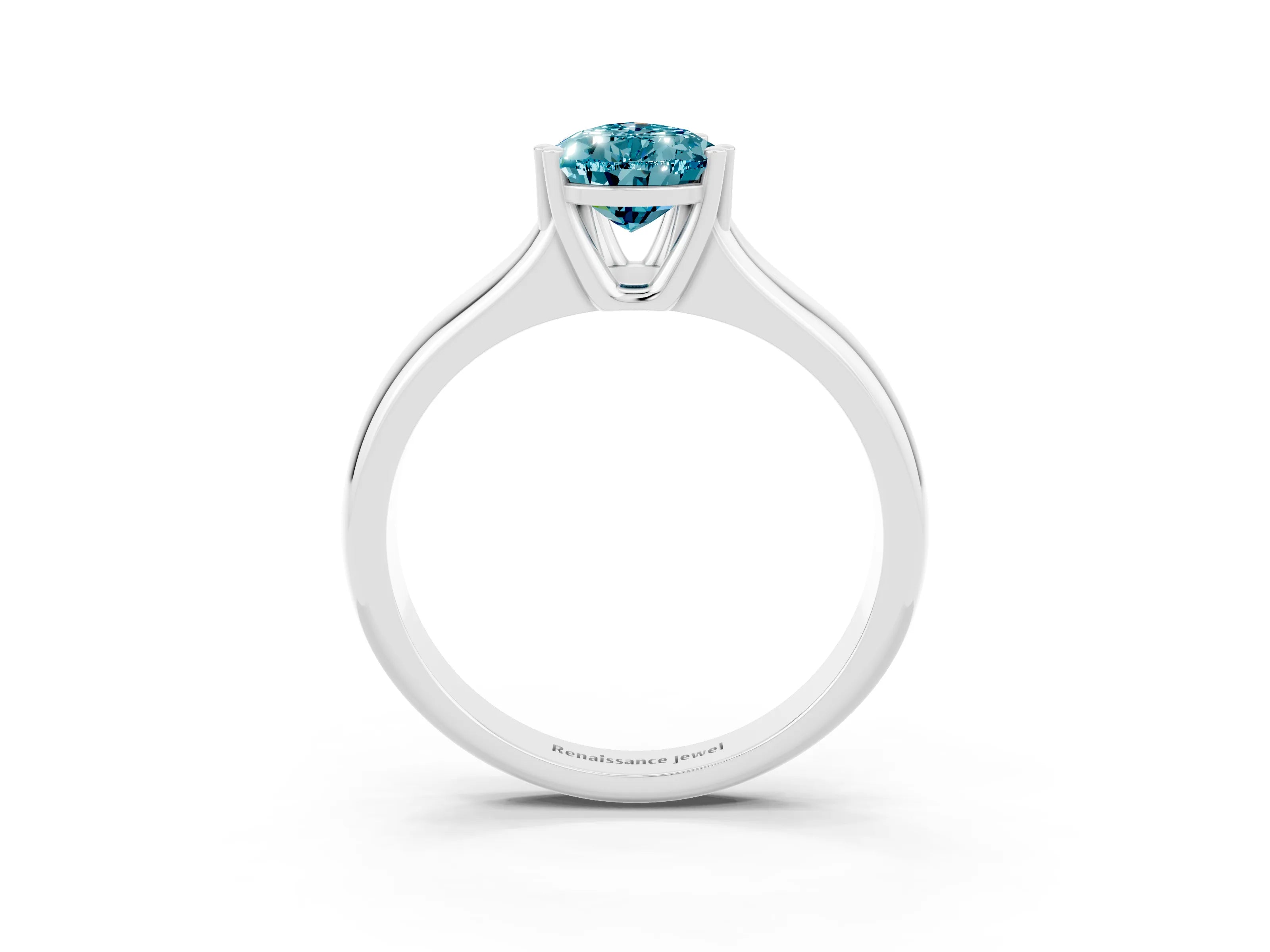 White gold Pear Cut Blue Topaz Solitaire Ring with Wide Band and Prong Setting_3