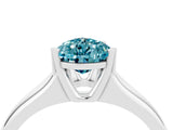 White gold Pear Cut Blue Topaz Solitaire Ring with Wide Band and Prong Setting_4
