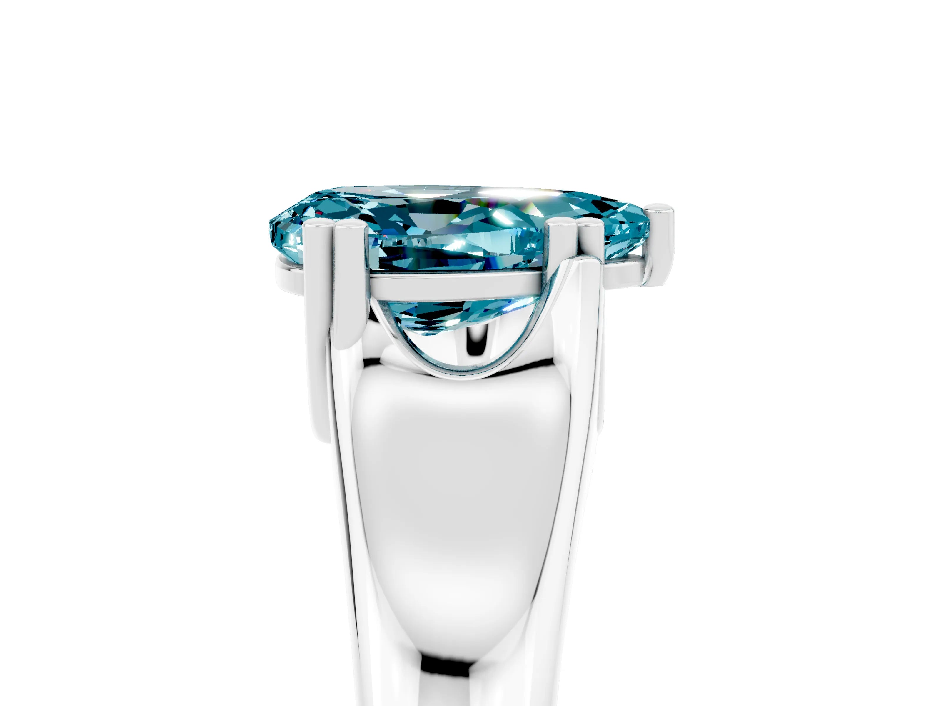 White gold Pear Cut Blue Topaz Solitaire Ring with Wide Band and Prong Setting_5
