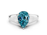 White gold Pear Cut Blue Topaz Solitaire Ring with Wide Band and Prong Setting