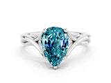 White gold Pear Cut Blue Topaz Solitaire Twist Band Prong Setting Ring_78