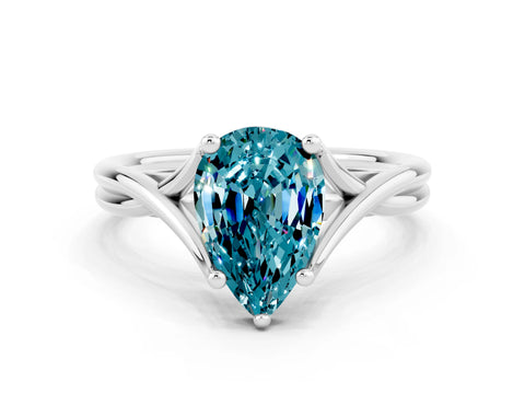 White gold Pear Cut Blue Topaz Solitaire Twist Band Prong Setting Ring_78