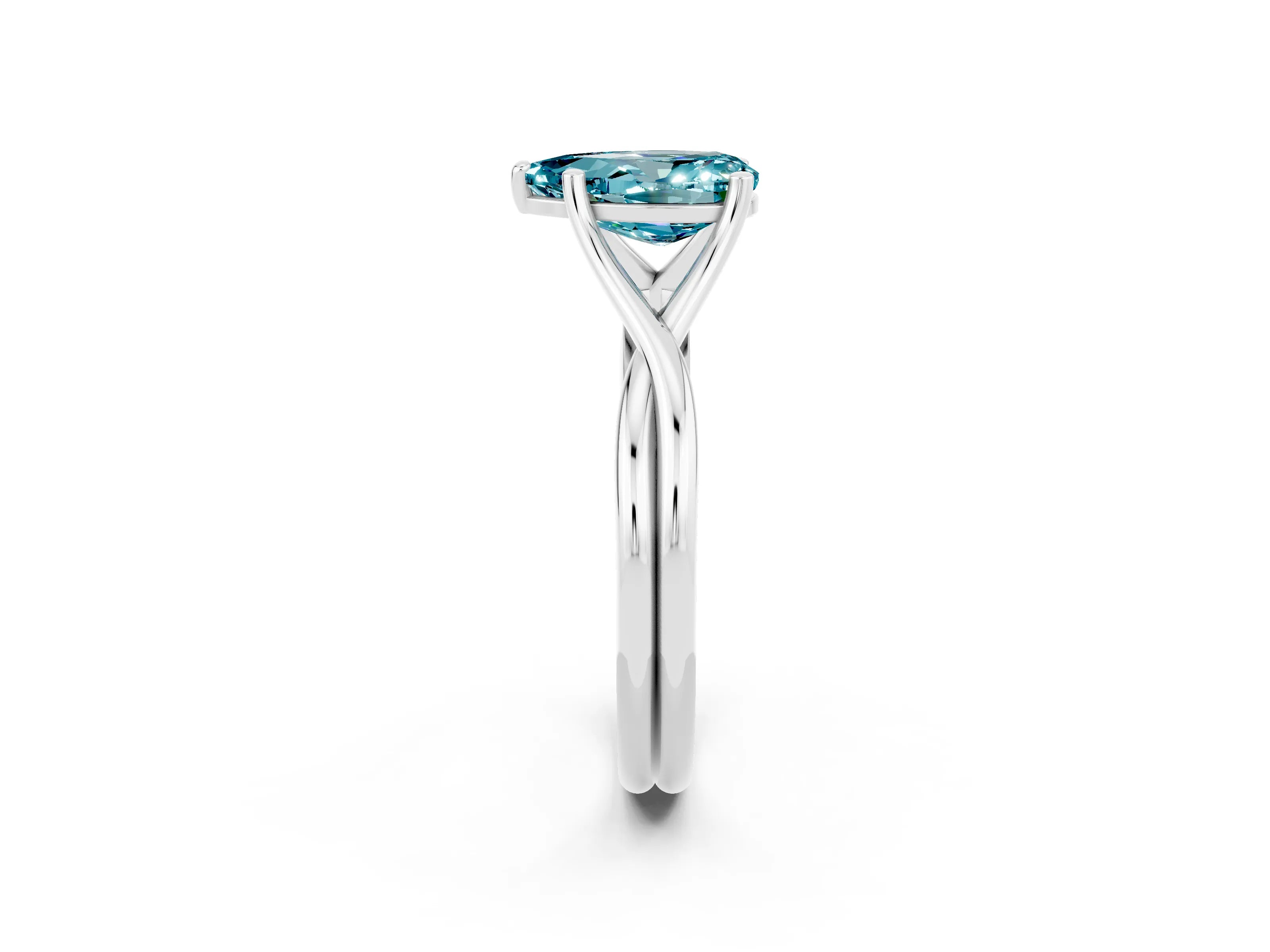 White gold Pear Cut Blue Topaz Solitaire Twist Band Prong Setting Ring_80