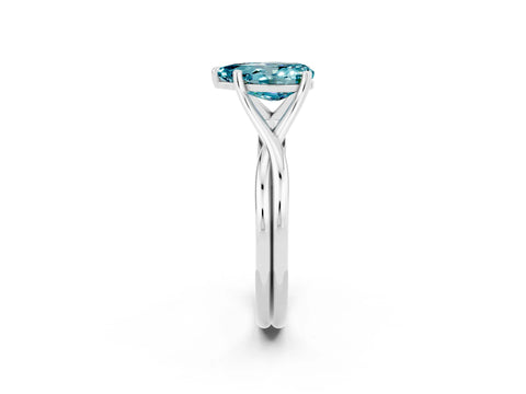 White gold Pear Cut Blue Topaz Solitaire Twist Band Prong Setting Ring_80