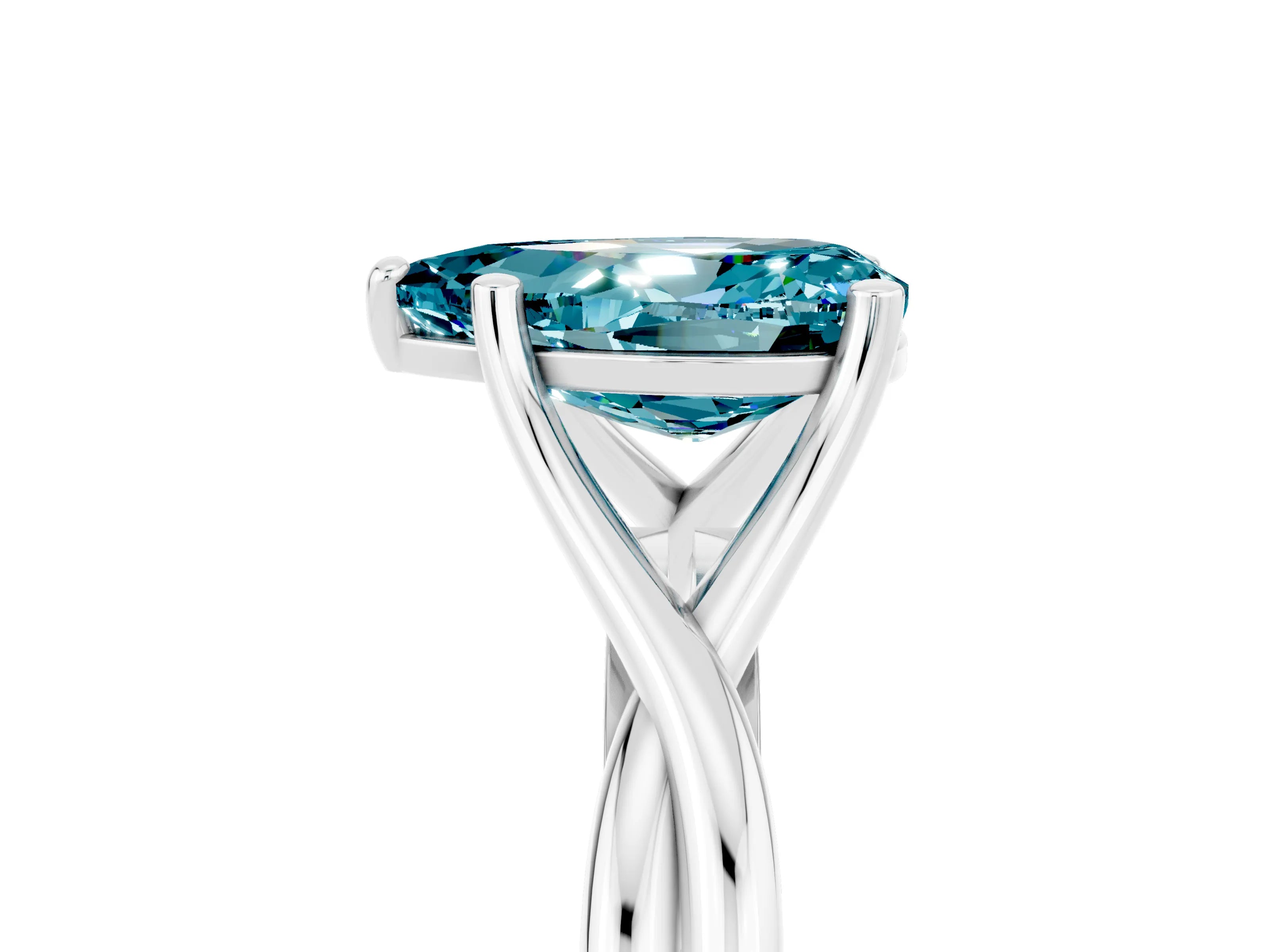 White gold Pear Cut Blue Topaz Solitaire Twist Band Prong Setting Ring_86