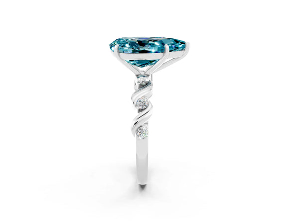Platinum Pear Cut Blue Topaz Solitaire Twisted Band with Round  Accents and Prong Setting