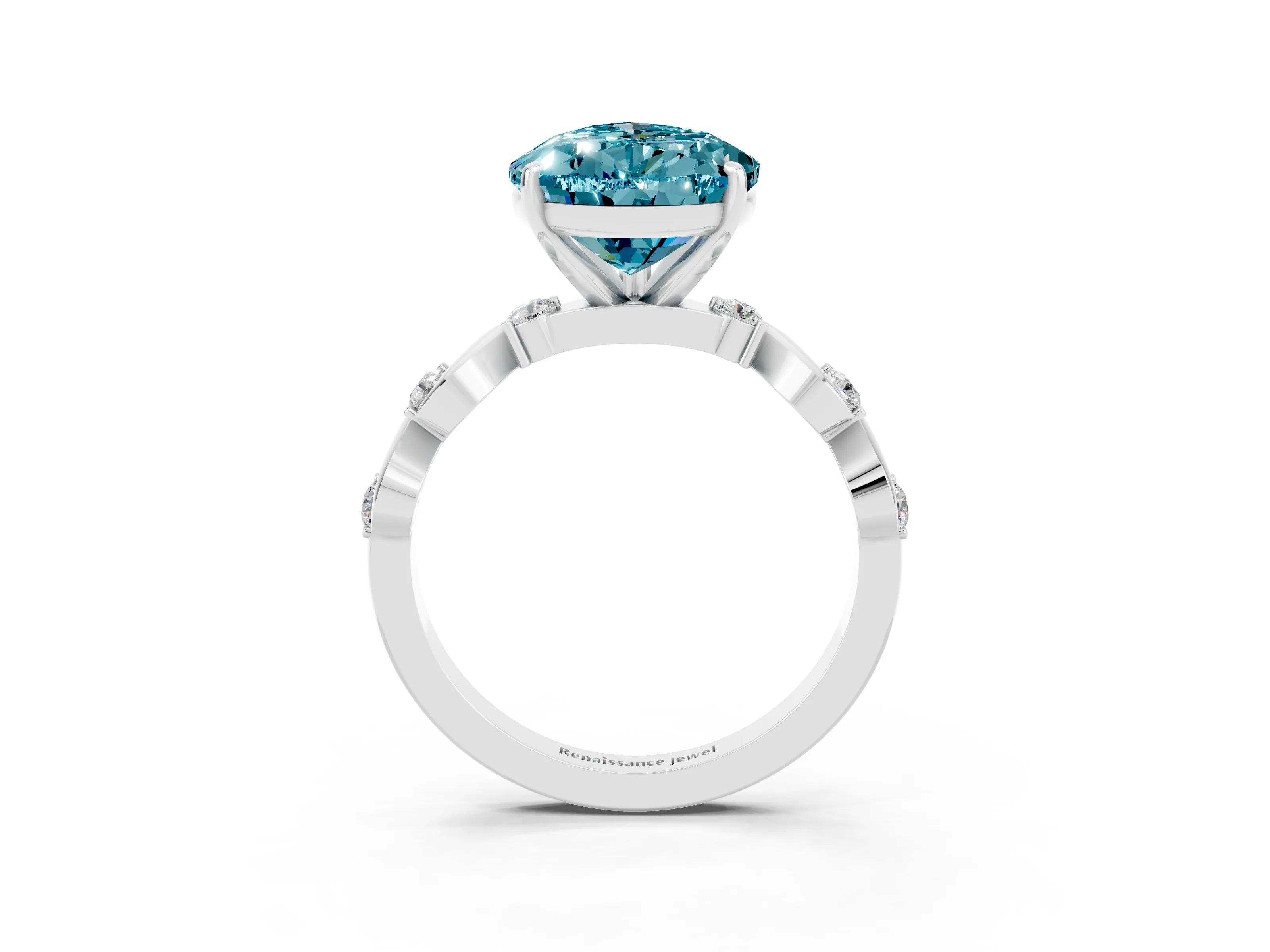 White gold Pear Cut Blue Topaz Solitaire Twisted Band with Round  Accents and Prong Setting_15