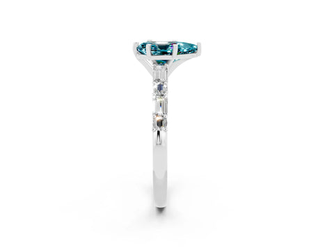 White gold Pear Cut Blue Topaz Solitaire with Side Baguettes and Channel Set Band_38