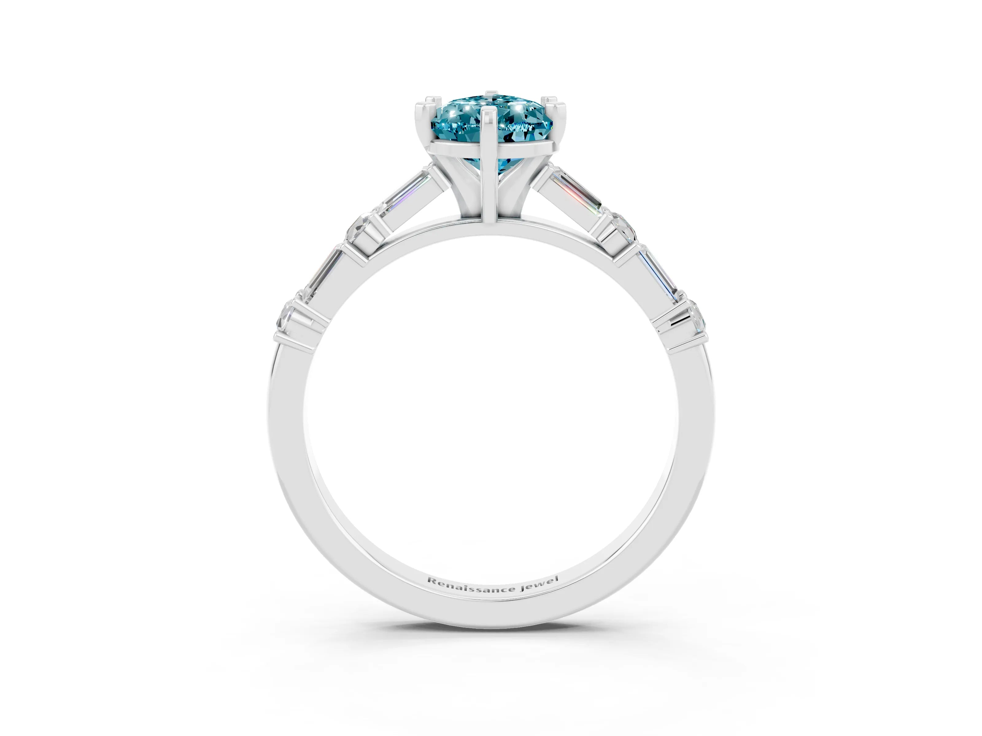 White gold Pear Cut Blue Topaz Solitaire with Side Baguettes and Channel Set Band_39