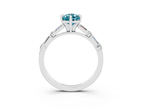 White gold Pear Cut Blue Topaz Solitaire with Side Baguettes and Channel Set Band_39