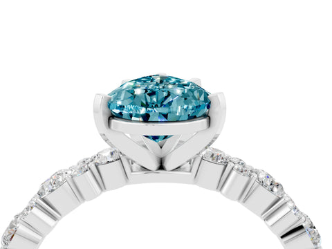White gold Pear Cut Blue Topaz Solitaire with Side Stones, Pave Band, Four-Prong Setting_16