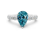 White gold Pear Cut Blue Topaz Solitaire with Side Stones, Pave Band, Four-Prong Setting_36