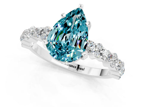 White gold Pear Cut Blue Topaz Solitaire with Side Stones, Pave Band, Four-Prong Setting_37