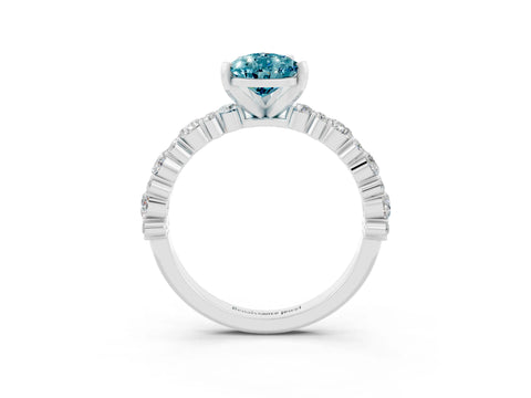 White gold Pear Cut Blue Topaz Solitaire with Side Stones, Pave Band, Four-Prong Setting_39
