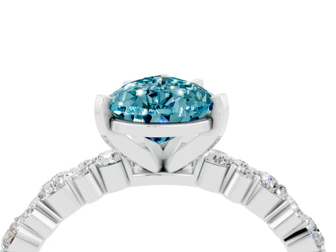 White gold Pear Cut Blue Topaz Solitaire with Side Stones, Pave Band, Four-Prong Setting_40