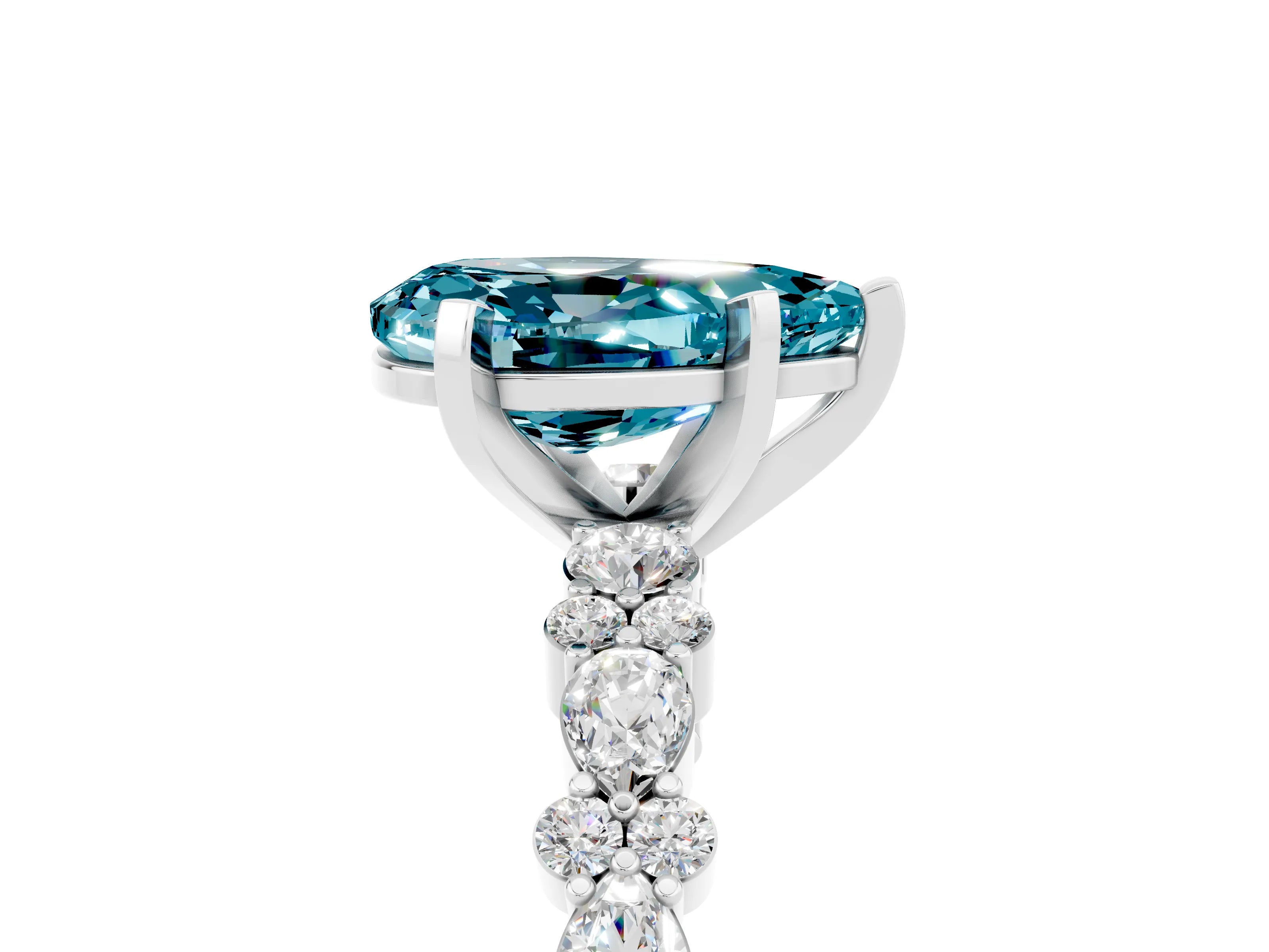 White gold Pear Cut Blue Topaz Solitaire with Side Stones, Pave Band, Four-Prong Setting_41