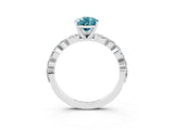 White gold Pear Cut Blue Topaz Solitaire with Side Stones on a Pavé Band and Four-Prong Setting_3