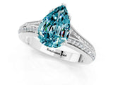 White gold Pear Cut Blue Topaz Split Shank Engagement Ring with Pavé Band_1