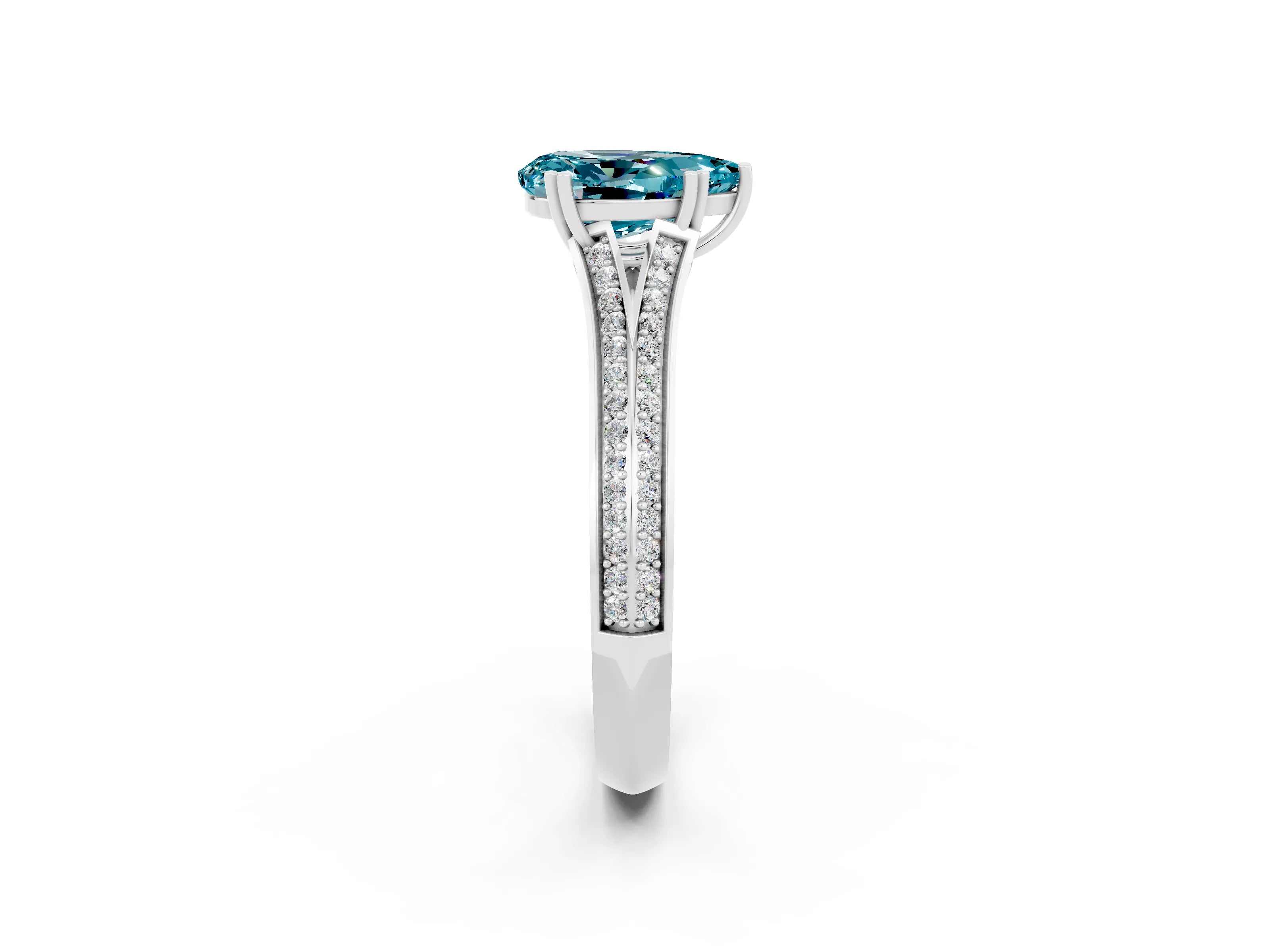 White gold Pear Cut Blue Topaz Split Shank Engagement Ring with Pavé Band_2