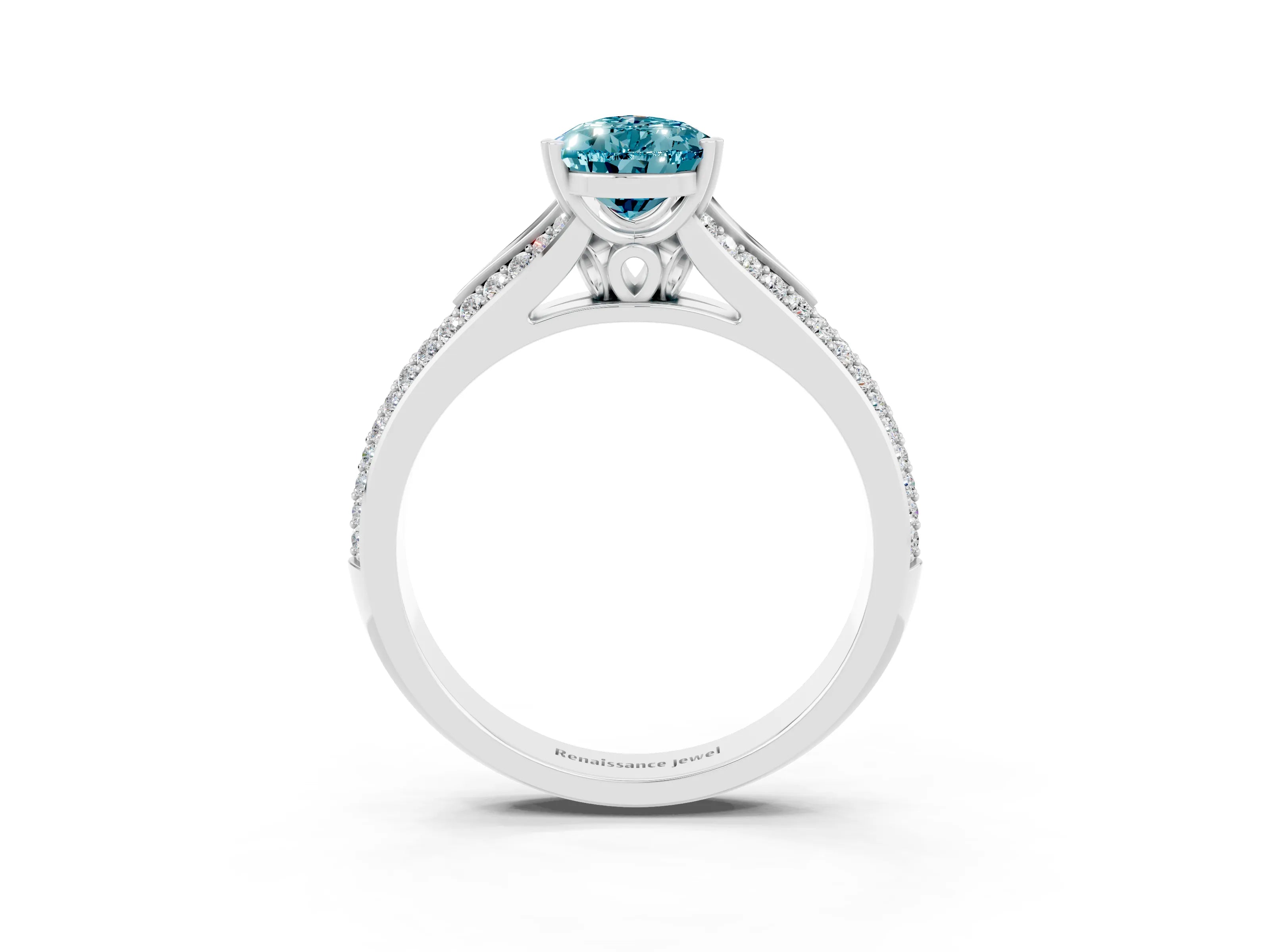 White gold Pear Cut Blue Topaz Split Shank Engagement Ring with Pavé Band_3