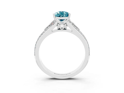 White gold Pear Cut Blue Topaz Split Shank Engagement Ring with Pavé Band_3